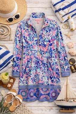 Lilly Pulitzer UPF 50+ Skipper Popover Dress in Multi Cabana Cocktail